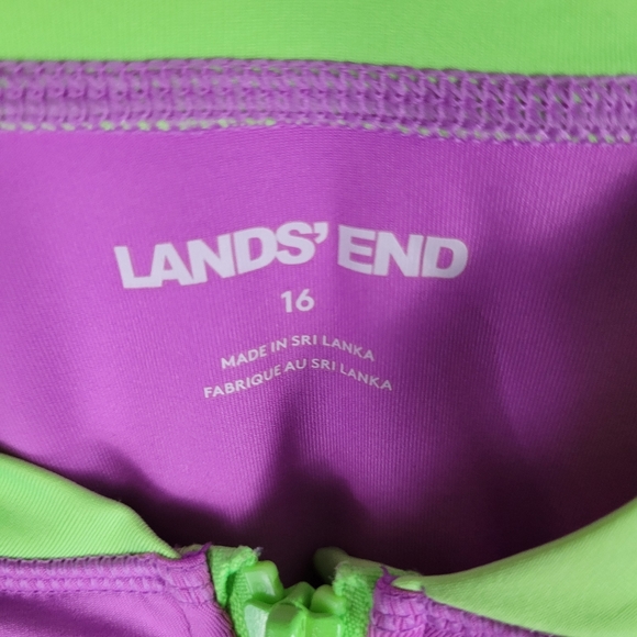 LANDS' END | colour block long sleeve half zip one piece swim bathing suit - Picture 3 of 6